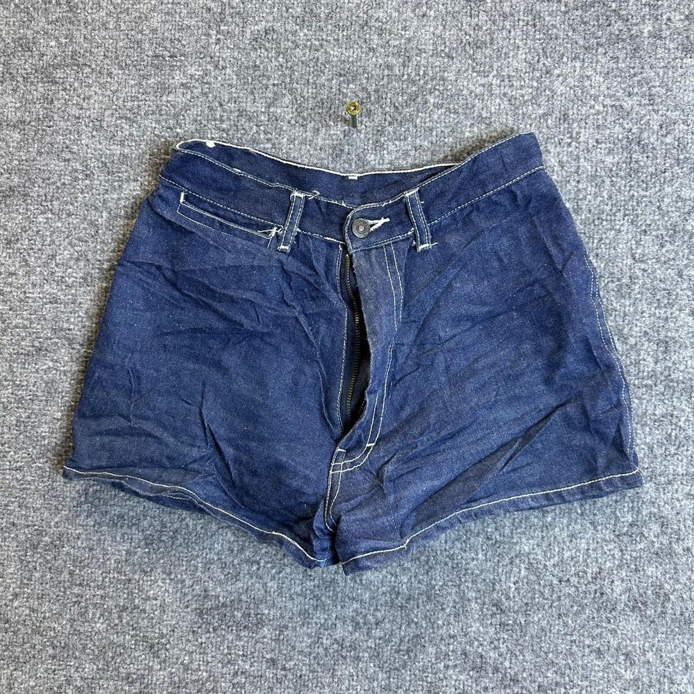Vintage Denim Shorts Womens Size 11/12 Blue High Waisted Contrast Stitch Retro